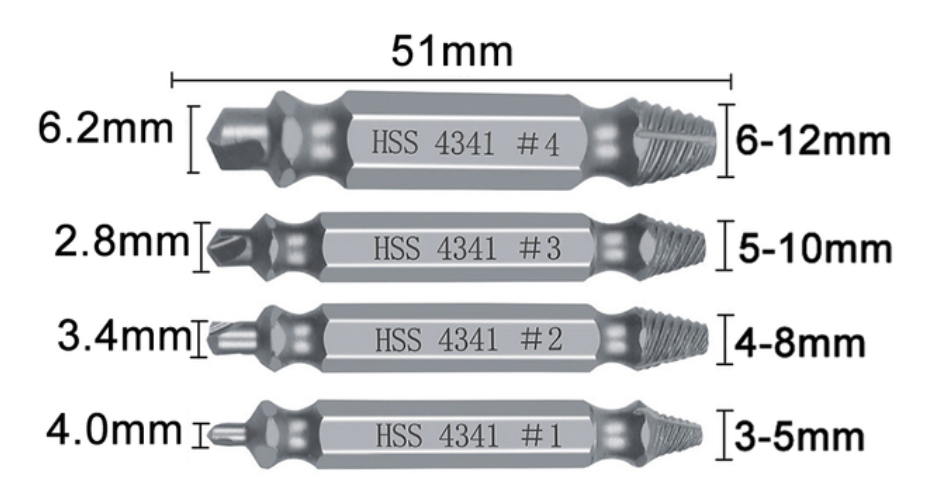 Schroef verwijderaar set 4x